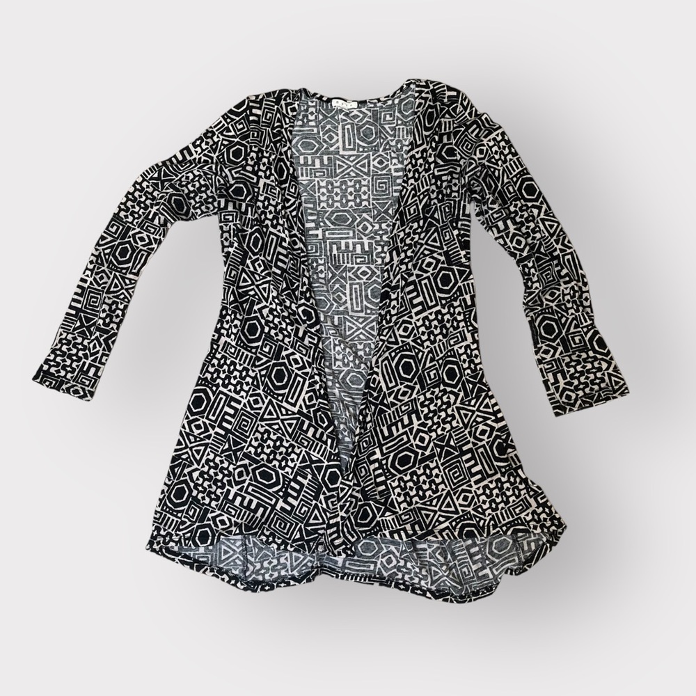 Maru Black Cream Tribal Aztec Print Longline Cardigan